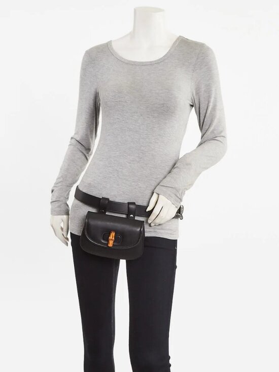 Gucci Handbags - Gucci Black Smooth Leather Bamboo 1947 Mini Belt Bag